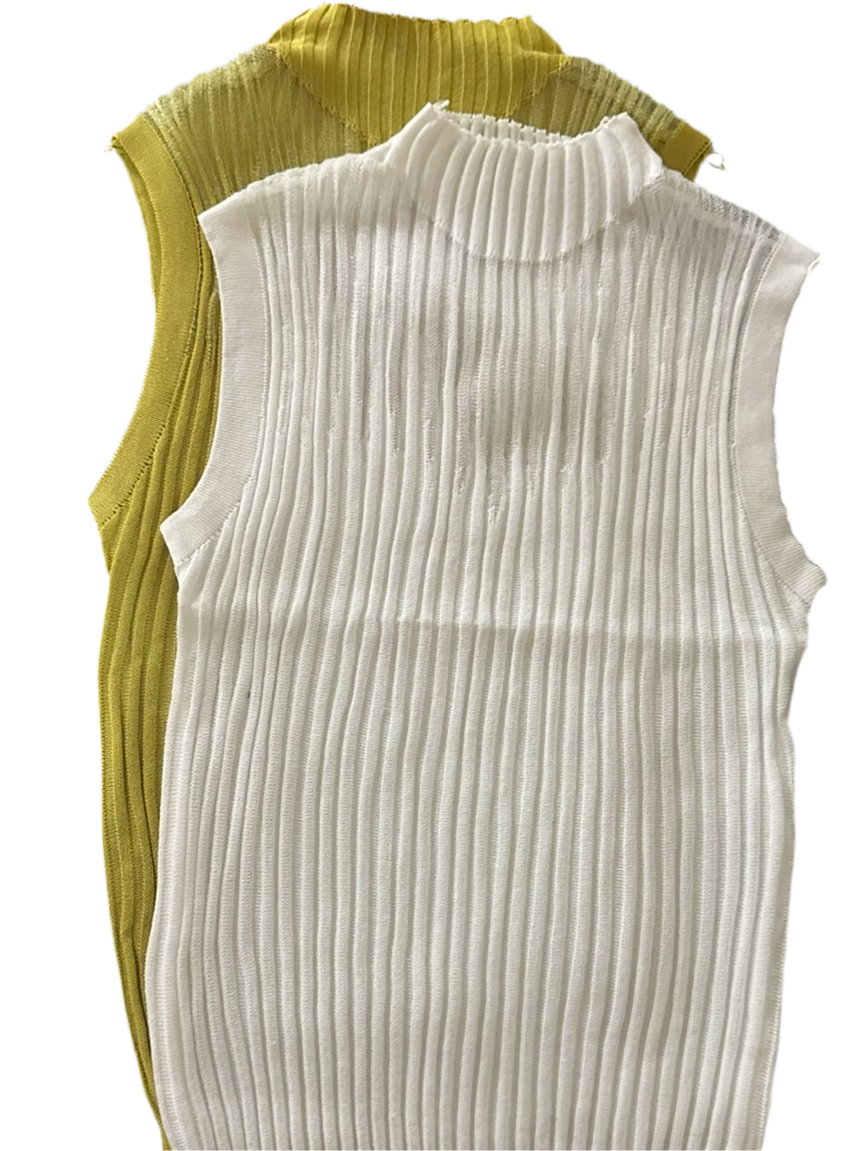 Beige Ribbed Sleeveless Top – Women’s Fitted Blouse (S & M)