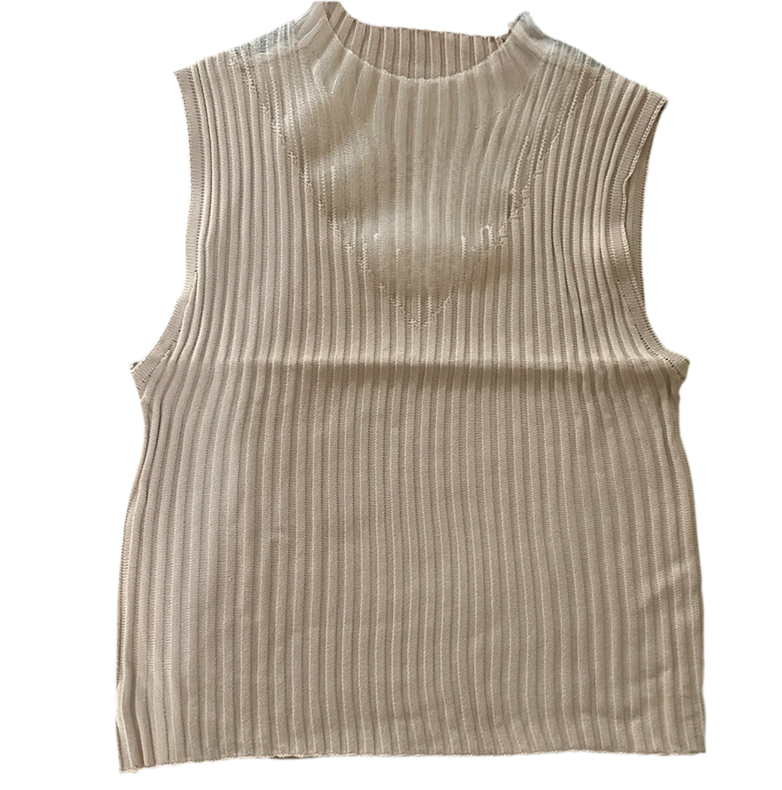 Beige Ribbed Sleeveless Top – Women’s Fitted Blouse (S & M)