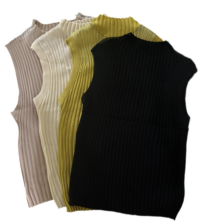 Beige Ribbed Sleeveless Top – Women’s Fitted Blouse (S & M)