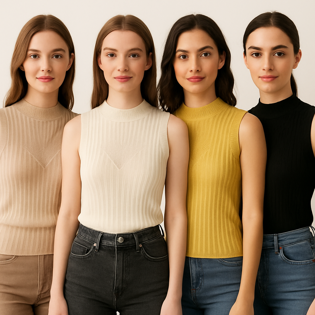 Beige Ribbed Sleeveless Top – Women’s Fitted Blouse (S & M)