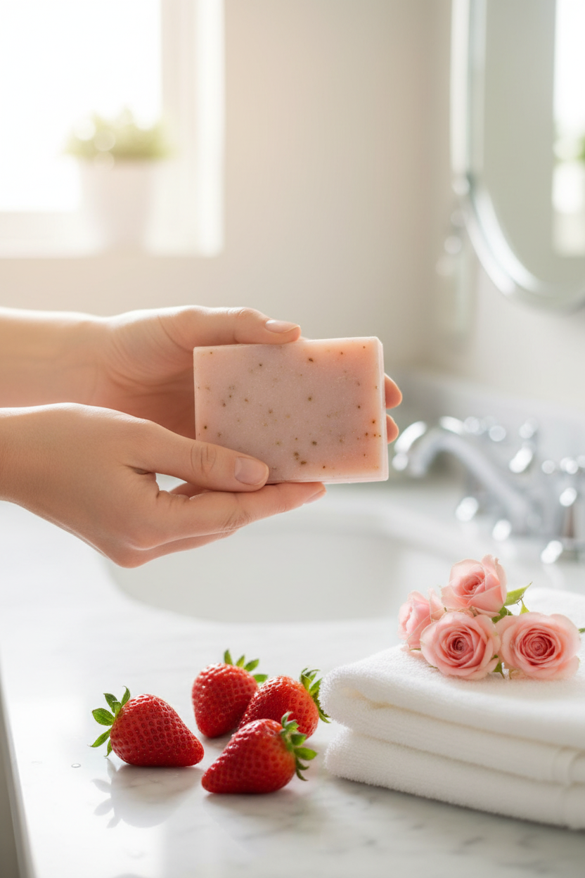 Holding with Strawberries and Roses