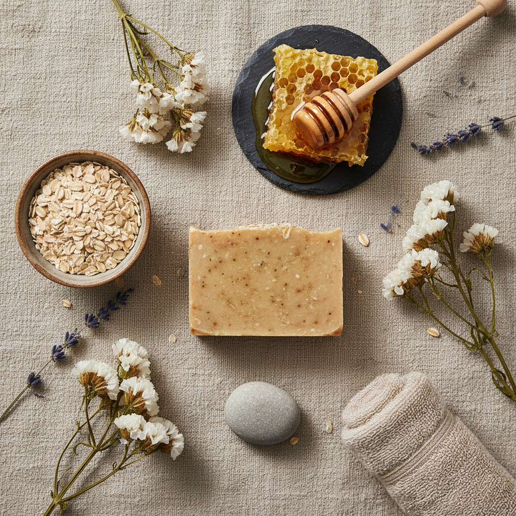 Jabón de Avena y Miel - Flat lay