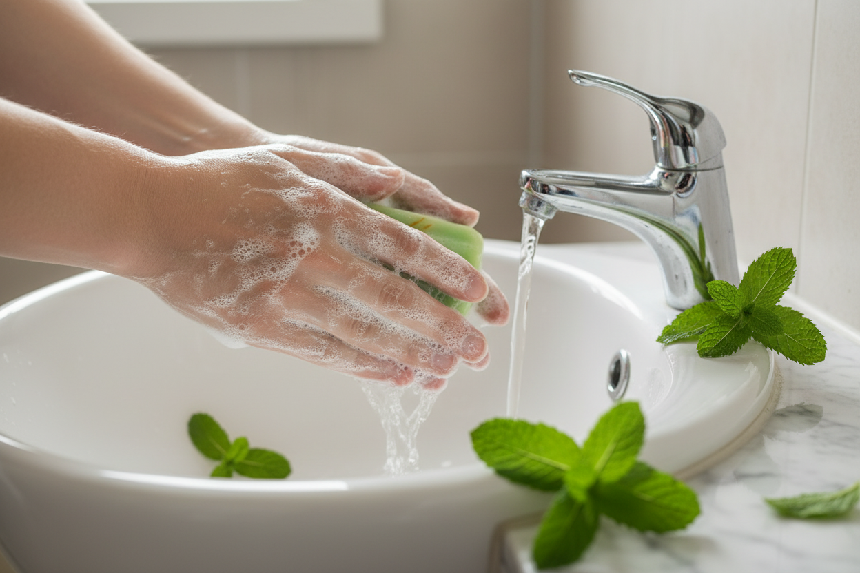 Washing with Calendula Mint Soap