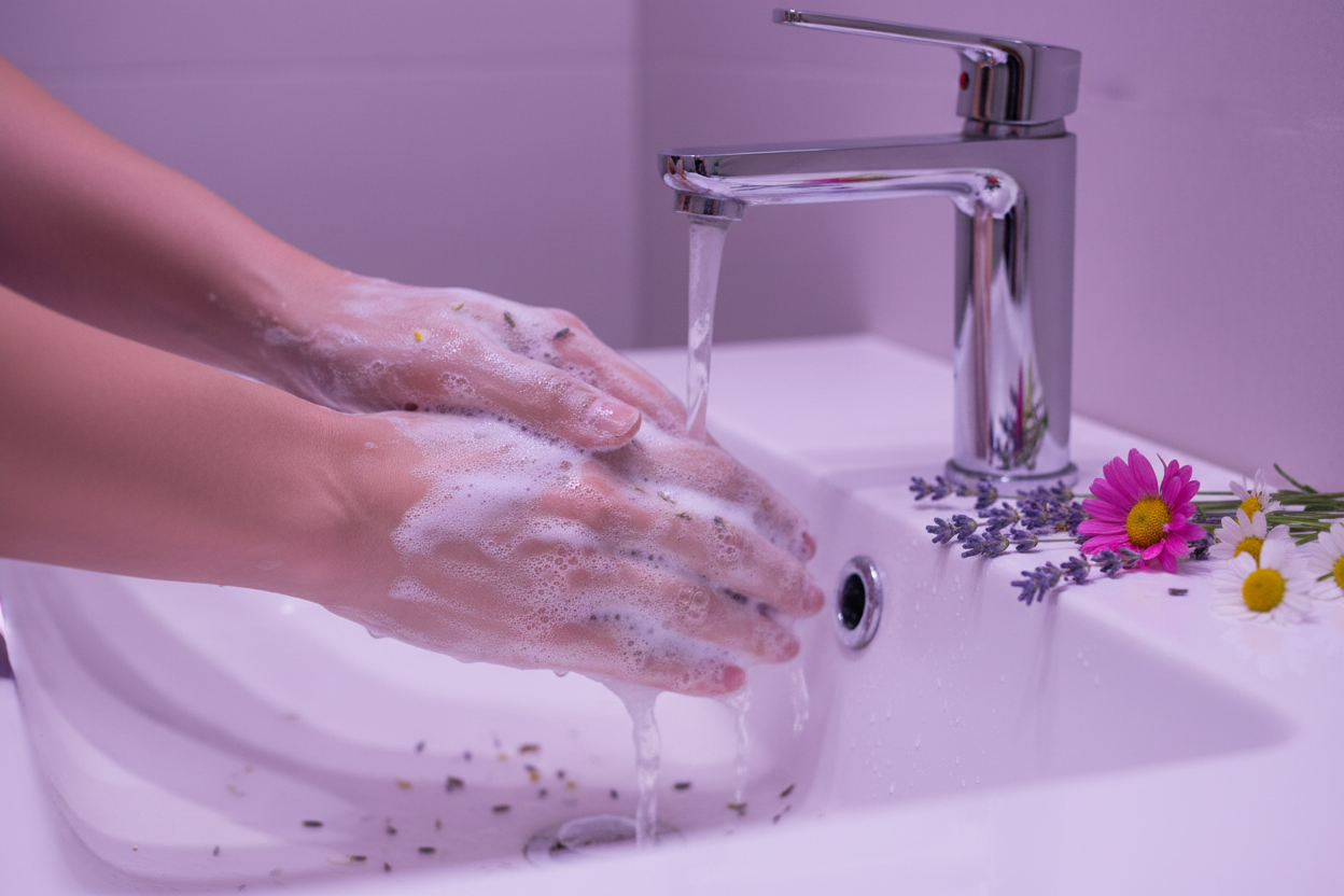 Washing with Lavender Chamomile Soap