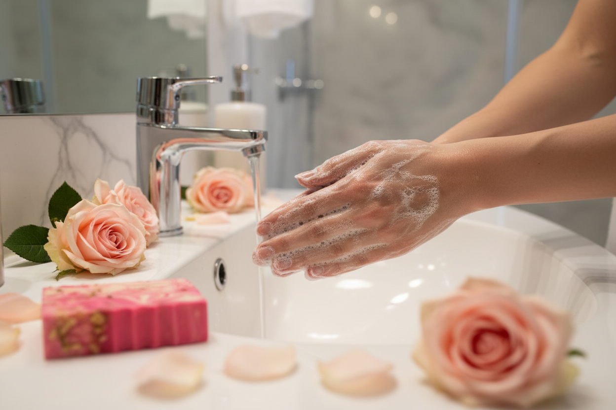 Washing with Rose Soap