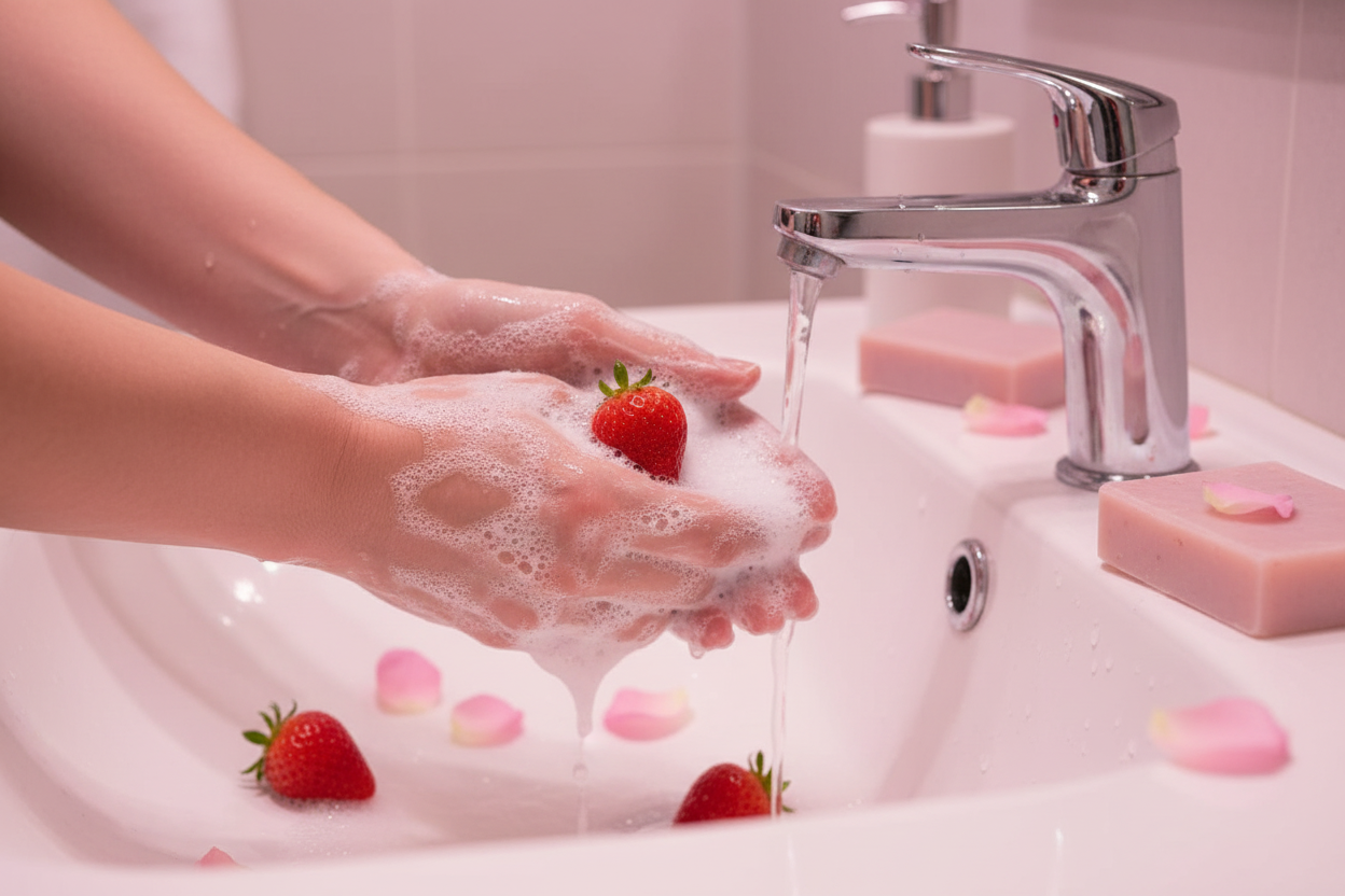 Washing with Strawberry Rose Soap