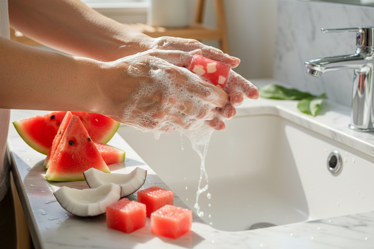 Washing with Watermelon Coconut Soap